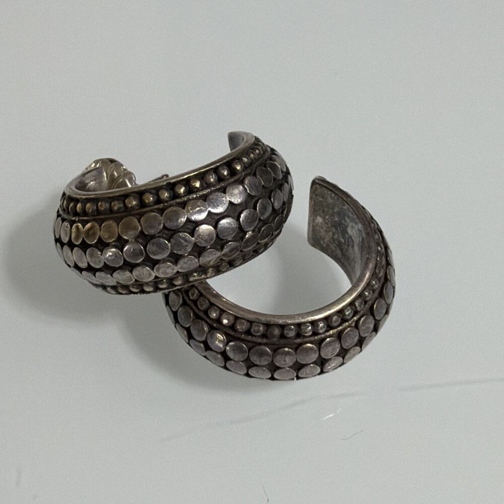 John Hardy Vintage Sterling Silver 925 Dot Pattern Half Hoop Post Earrings
